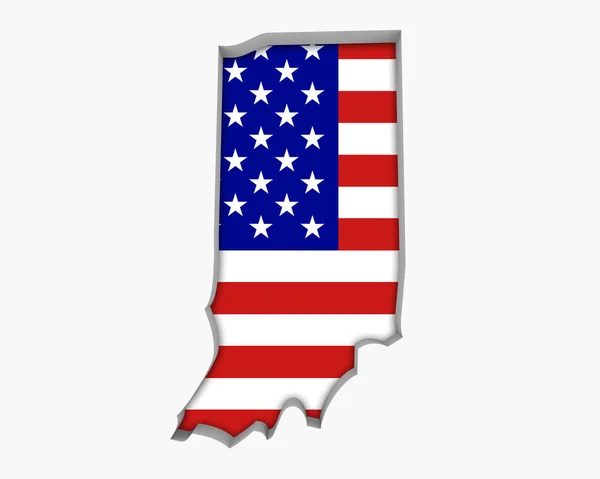 印第安纳的剪影与美国旗子在白色背景 — 图库照片