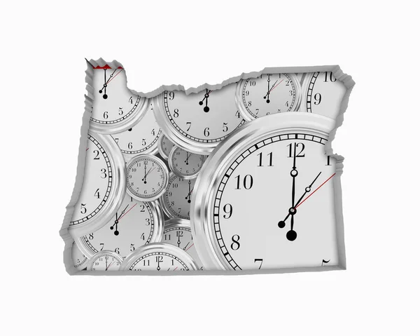 俄勒冈州的剪影全是白色背景的时钟 — 图库照片