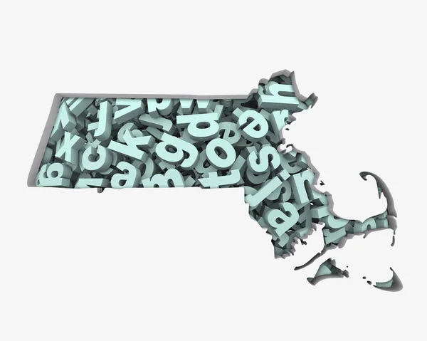 Silhouette Del Massachusetts Piena Lettere Sfondo Bianco — Foto Stock