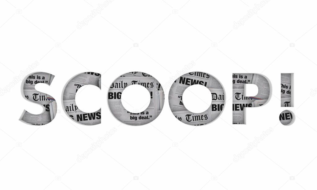 Lettering  Scoop with word news headlines isolated on white background