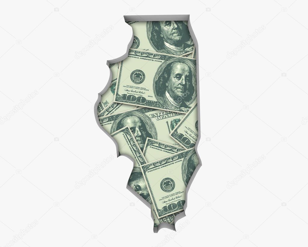 Silhouette of Illinois full of money on white background 