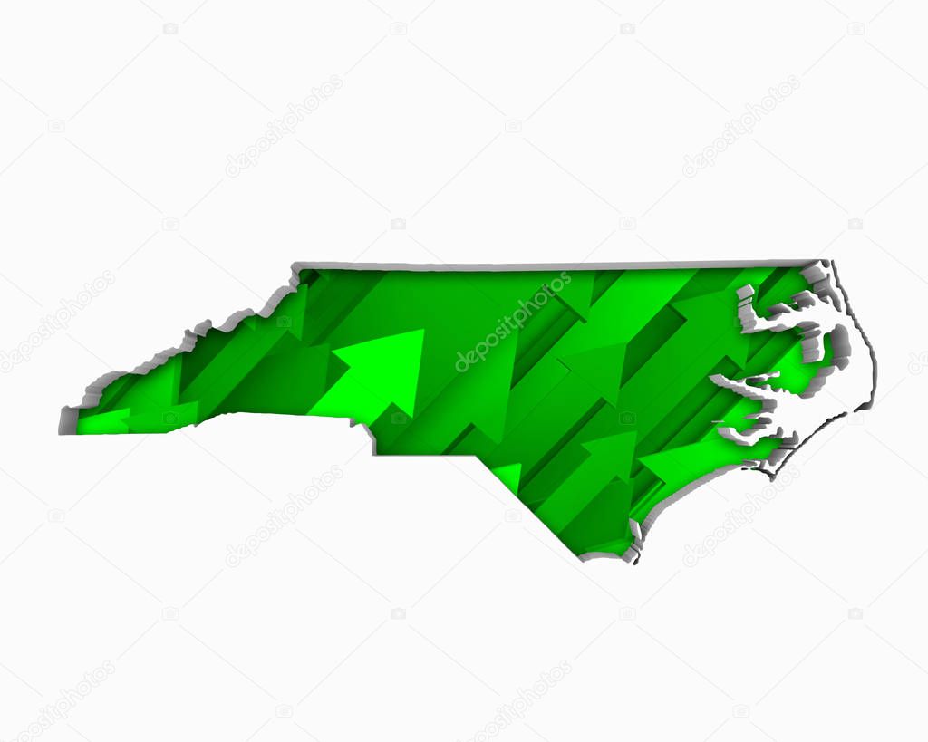 Silhouette of North Carolina full of green arrows on white background 