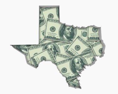 Texas silueti beyaz arka plan üzerinde para ile