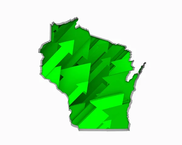 Silhouette Von Wisconsin Mit Grünen Pfeilen Auf Weißem Hintergrund — Stockfoto