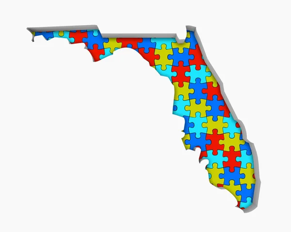 Silhouette Von Florida Voller Bunter Puzzleteile Auf Weißem Hintergrund — Stockfoto
