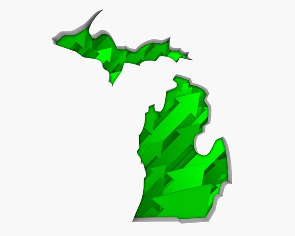 Silhouet Van Michigan Met Groene Pijlen Witte Achtergrond — Stockfoto