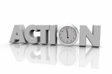Eylem yazı ile saat, saati Act şimdi kavramı, 3d çizim için
