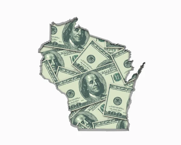 Colagem Notas Dólar Forma Mapa Estado Wisconsin Eua Ilustração Dinheiro — Fotografia de Stock