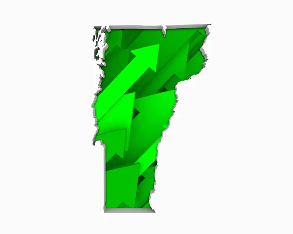 Verde Setas Forma Mapa Estado Vermont Eua Ilustração Crescimento Aumentar — Fotografia de Stock