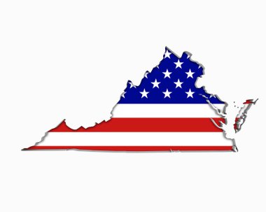 ABD bayrağı Stars and Stripes Virginia şeklinde harita, ABD devlet. 3D çizim