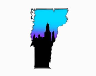 Vermont Eyalet harita, ABD şeklinde Metropolitan şehir manzarası. 3D çizim