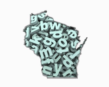 Wisconsin eyalet, 3d resim, eğitim kavramının şeklinde harfler kolaj 