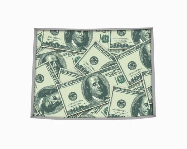 米国ワイオミング州マップの形でドル紙幣のコラージュ イラスト お金と経済の概念 — ストック写真