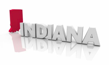 Kırmızı devlet harita Indiana'da kelime 3d çizim