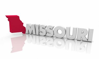 Missouri Mo kırmızı devlet harita kelime 3d çizim
