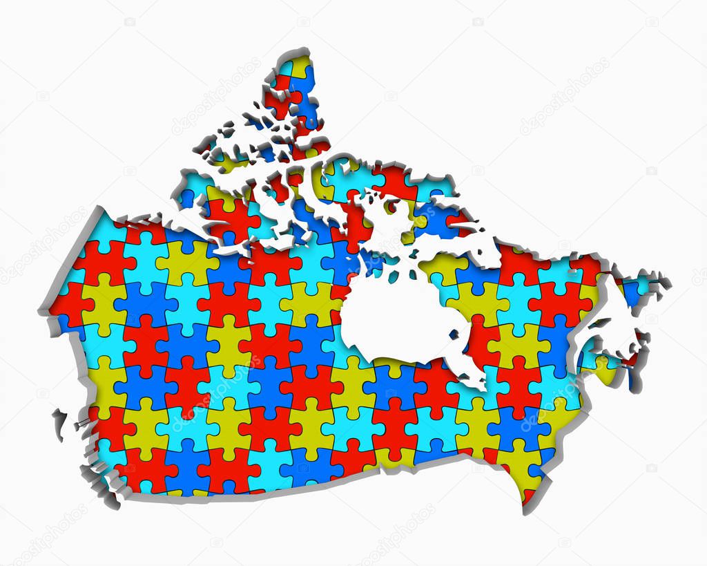 Canada Puzzle Pieces Map Working Together 3d Illustration
