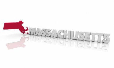 Massachusetts Ma kırmızı devlet harita kelime 3d çizim