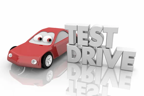 Test Drive Evaluación Coches Palabra Render Ilustración —  Fotos de Stock