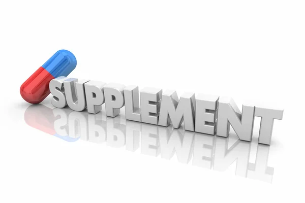 Suplemento Adicionado Nutrientes Saúde Cápsula Pill Word Render Ilustração — Fotografia de Stock