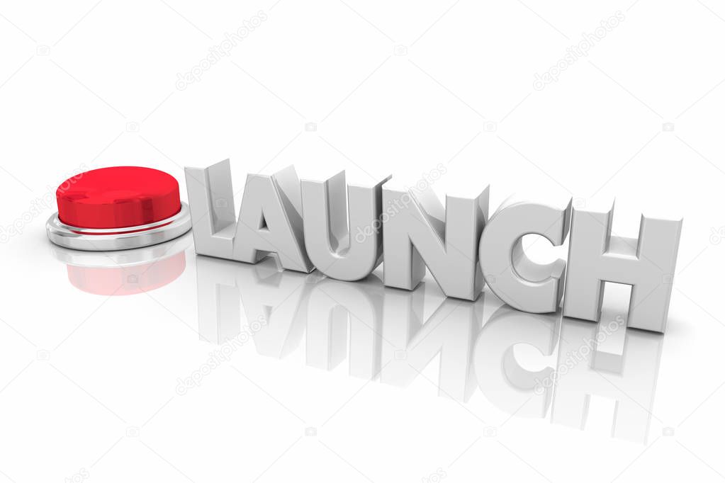 Launch Red Button Start Begin New Company Word 3d Render Illustration