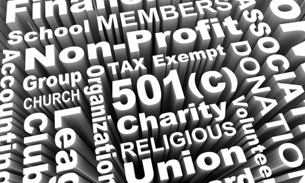 501C Φορολογική Απαλλαγή Ομάδα Οργάνωση Οντότητα Φιλανθρωπία Εκκλησία Λέξη Κολάζ — Φωτογραφία Αρχείου