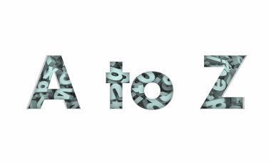 A-Z harfleri geniş sıra gam 3d Render illüstrasyon