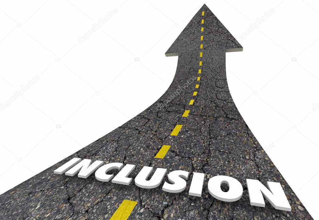 Inclusion Word Road Inclusive 3d Render Illustration