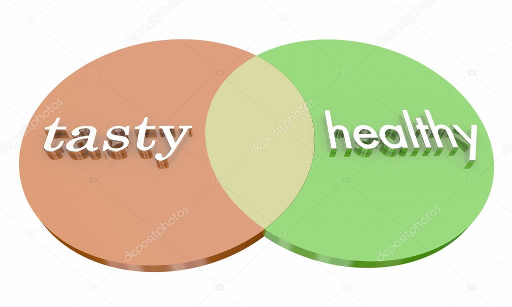 Tasty Vs Healthy Perfect Food Venn Diagram 3d Render Illustration