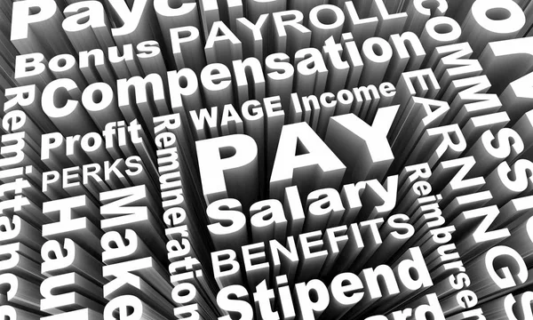 所得を支払う賃金給料仕事を獲得 レンダリング図の言葉 — ストック写真