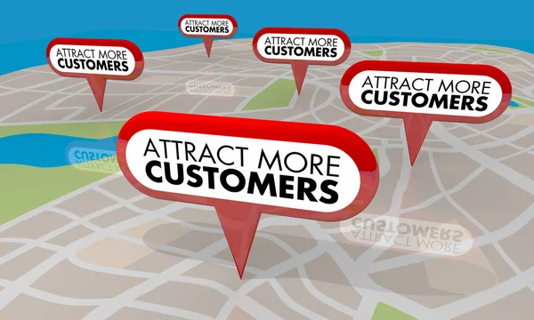 Attract More Customers Map Pins Render Illustration — Stock Photo, Image