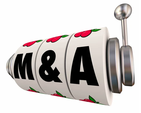 M & A Mergers and Acquisitions Slot Wheels Risk Uncertainty 3d Ill — стоковое фото