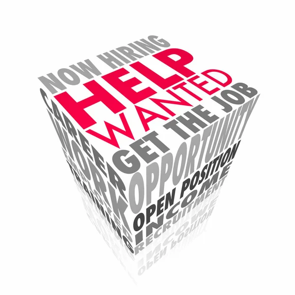 Help Wanted Now Hiring Get New Job Employment Cube 3d Animation — Stock Photo, Image