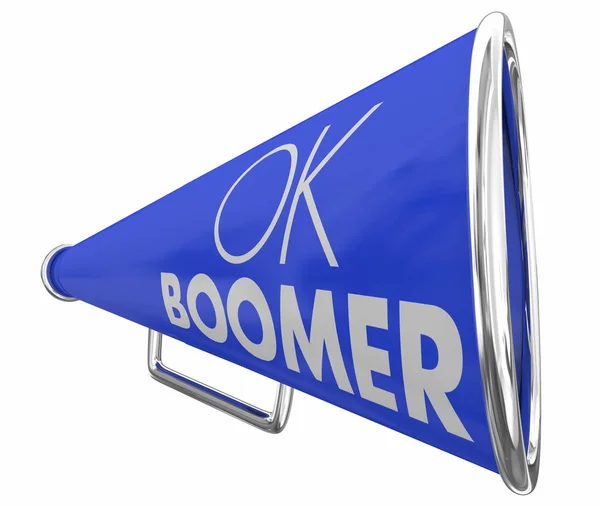 Ok Boomer abwertend respektlos Generation Bullhorn Megaphon schreien 3d Illustration — Stockfoto