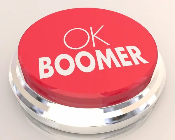 OK Boomer Dismissive irrespetuoso final generacional terminar discusión botón 3d ilustración —  Fotos de Stock