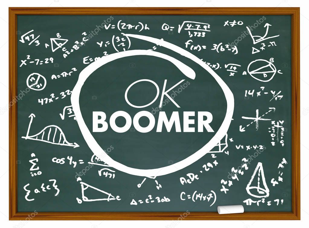 OK Boomer Dismissive Disrespectful Generational Education School Chalkboard 3d Illustration