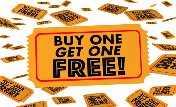 Comprar One Get One Free BOGO Ingressos Ilustração 3d — Fotografia de Stock