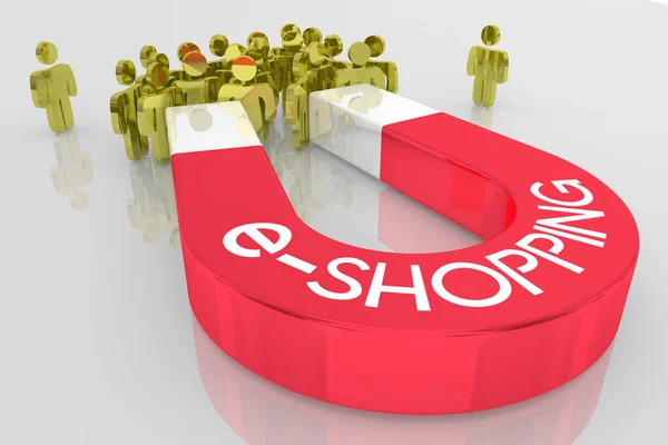 E-Shopping Online Retail Store Magnet atrae clientes 3d Illu —  Fotos de Stock