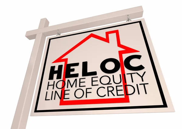HELOC Home Equity Line of Credit House for Sale Sign 3d Illustration — Stock Photo, Image