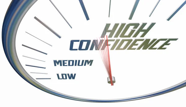 High Confidence Level Rating Score Speedometer 3d Illustration — Stock Photo, Image