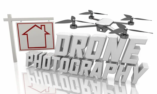 Drone Photography Real Estate House Casa para venda Sign 3D Ilustração — Fotografia de Stock