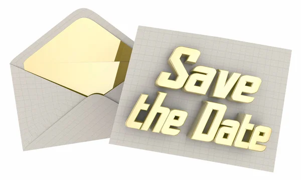 Save the Date Reminder Event Invitation Envelope 3d Illustration — Stock Photo, Image