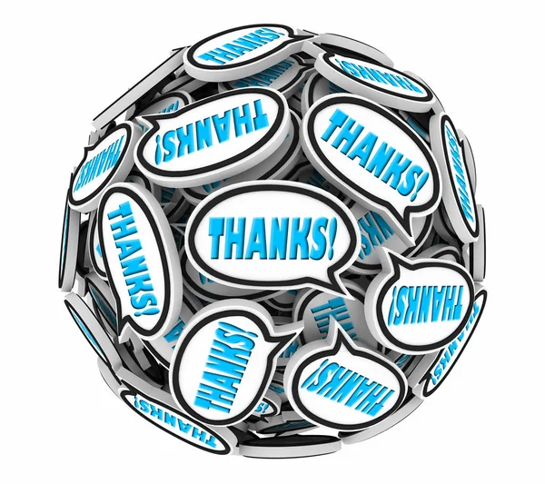 Gracias Apreciación Gratitud Discurso Burbujas Gracias Esfera Ilustración 3d — Foto de Stock