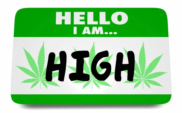 High Stoned Marijuana Pot Wiet Wiet Naam Tag Sticker 3d Illustratie — Stockfoto