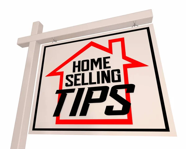 Home Verkooptips Huis Te koop Sign Advies 3d Illustratie — Stockfoto