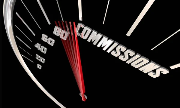 Comissões Vendas Porção Lucro Incentivos Velocímetro Palavra Ilustração 3d — Fotografia de Stock
