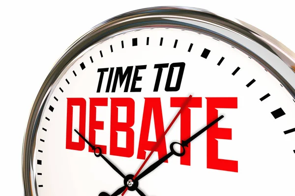 Zeit zu debattieren Diskussion Wettbewerb Uhr 3d Illustration — Stockfoto