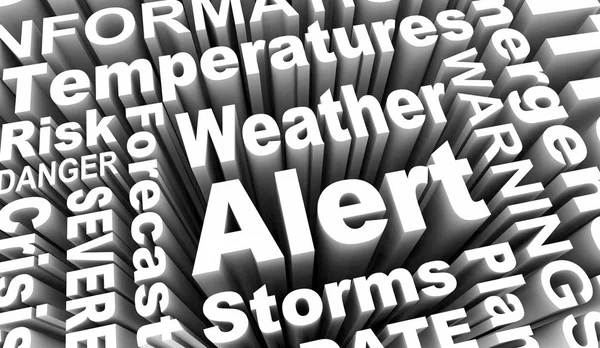 Hava Durumu Uyarısı Fırtına Güncellemesi Tehlike Uyarı Kelimeleri 3d Canlandırma — Stok fotoğraf