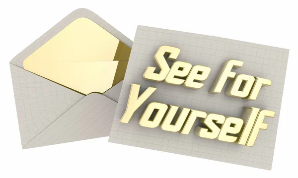See for Yourself Invitation Envelope Witness Learn Come Here 3d Illustration — 스톡 사진