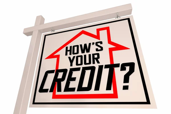 Hoe uw credit score Home Huis te koop Sign 3d Illustratie — Stockfoto