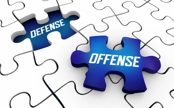 Offense vs Defense Puzzel stukken Offensieve Defensieve Planning 3d Illustratie — Stockfoto